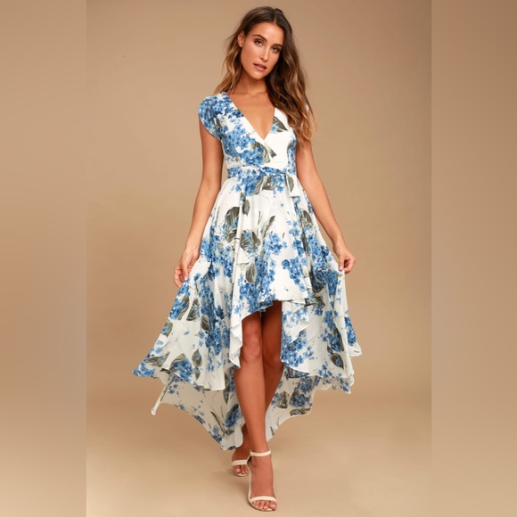 White Floral Print High-Low Dress - Picture 4 of 5